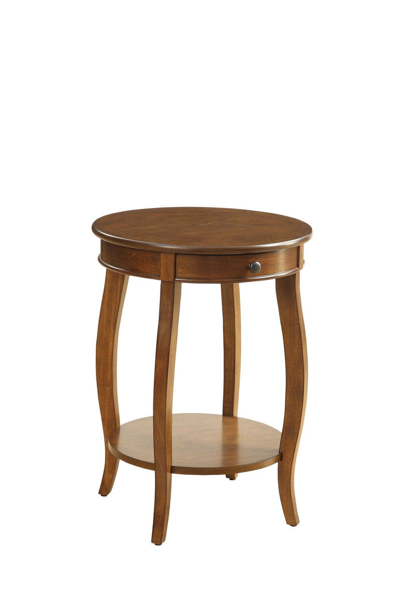 24" Solid Wood Round End Table With Shelf - Brown