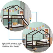 Load image into Gallery viewer, Twin Over Twin Bunk Bed with Roof, Slide and Ladder, Espresso
