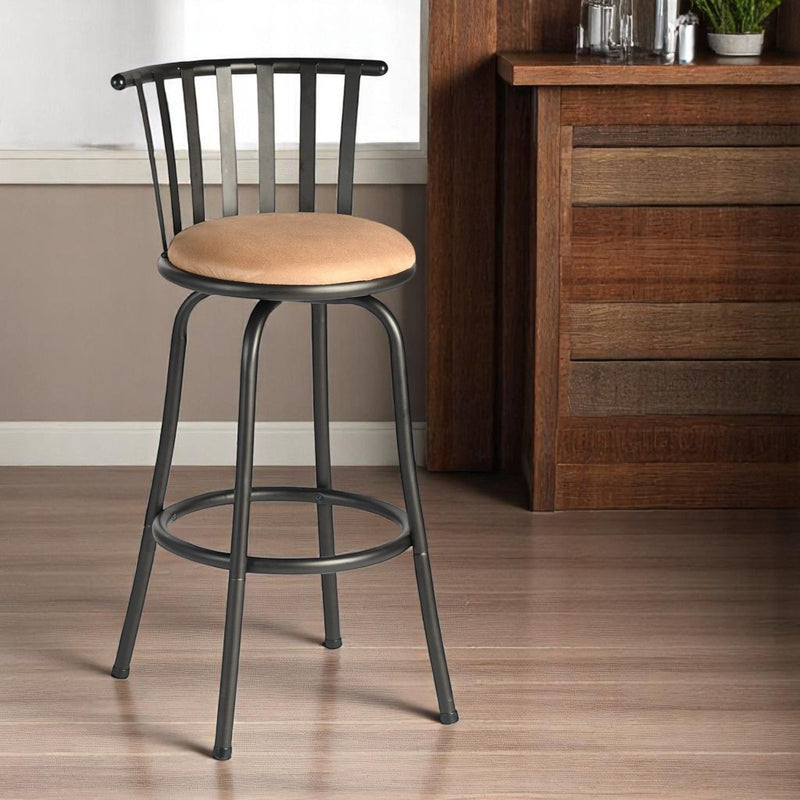Modern Faux Leather And Metal Low Back Adjustable Height Swivel Bar Chair - Brown