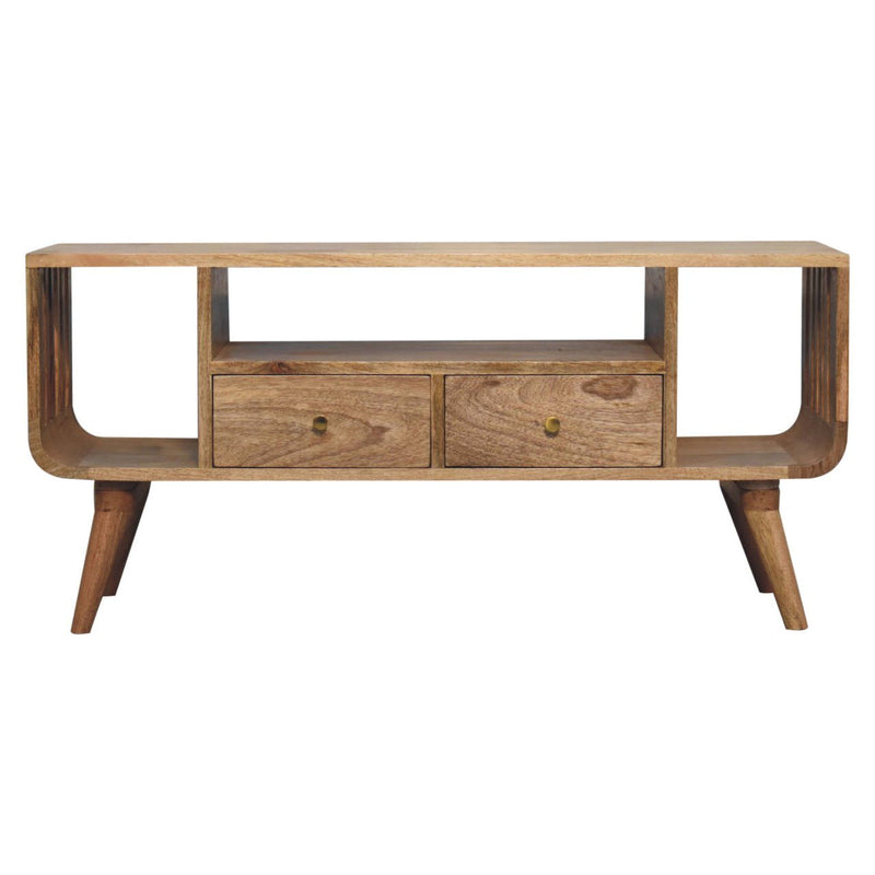 Solid Wood Enclosed Open Storage TV Stand (727854) - Brown
