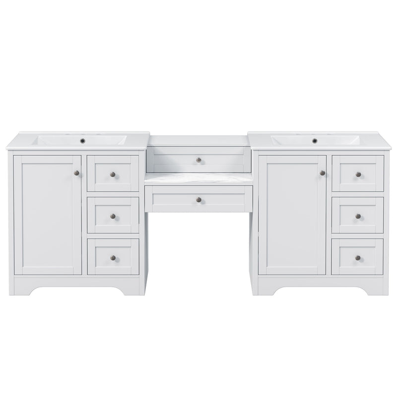 Double Sink Bathroom Vanity With Countertop, 2 Ceramic Sinks, 6 Drawers, Soft Close Design
