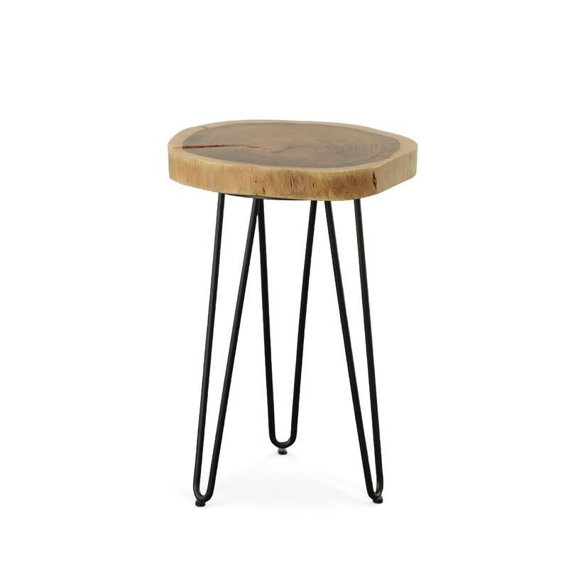 26" Solid Wood And Iron Round End Table - Black