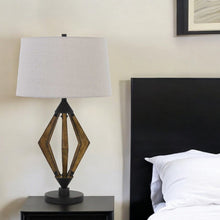 Load image into Gallery viewer, Metal Lantern Table Lamp With Gray Empire Shade - Black
