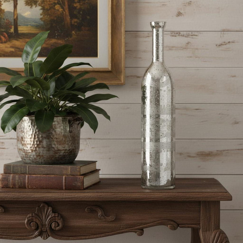 Floral Bottle Table Vase (574270) - Antiqued Silver