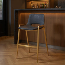 Load image into Gallery viewer, 30" Faux Leather And Steel Low Back Bar Height Bar Chairs (Set of 2) - Black / Gold
