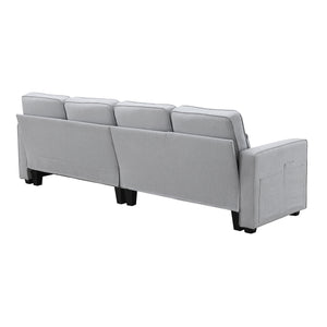 [VIDEO provided] [New] 104" 4-Seater Modern Linen Fabric Sofa with Armrest Pockets and 4 Pillows,Minimalist Style Couch for Living Room, Apartment, Office,3 Colors