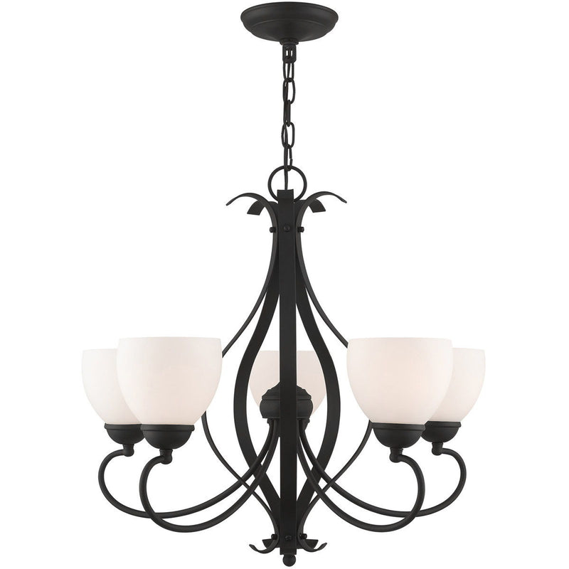 24" Five Light Dimmable Chandelier With Shades - Black
