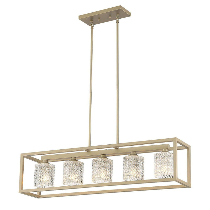 Kitchen Island Five Light Metal Dimmable Chandelier With Shades - Brass