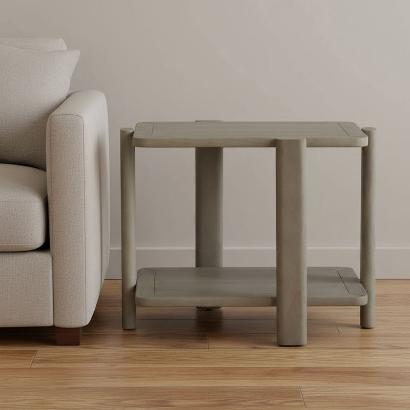 22" Distressed Solid Wood End Table With Shelf - Natural
