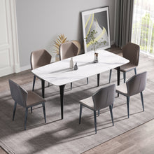 Load image into Gallery viewer, 70.87" Modern Artificial Stone Curved Black Metal Leg Dining Table, Can Accommodate 6-8 People - White / Black
