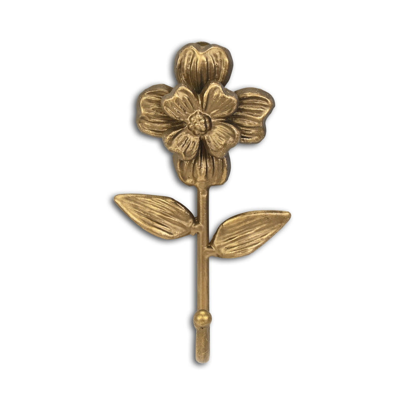 4" Cast Iron Flower Wall Hook - Antiqued Gold