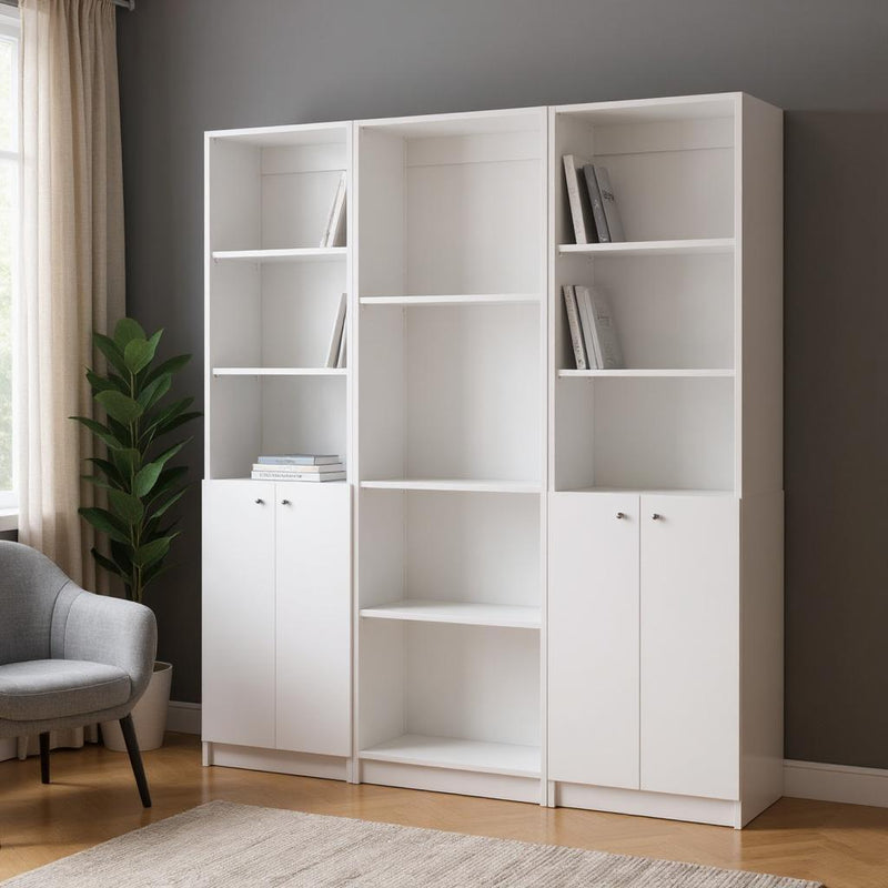 Ten Tier Modular Bookcase With Four Doors (Set of 3) - White