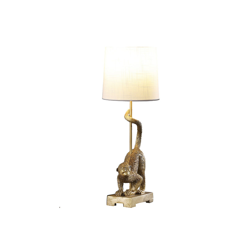 Monkey Table Lamp With White Drum Shade - Gold