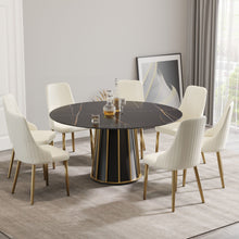 Load image into Gallery viewer, Modern Artificial Stone Round Metal Iron Base Dining Table, Can Accommodate 8 People, (Not Including Chairs) - Black
