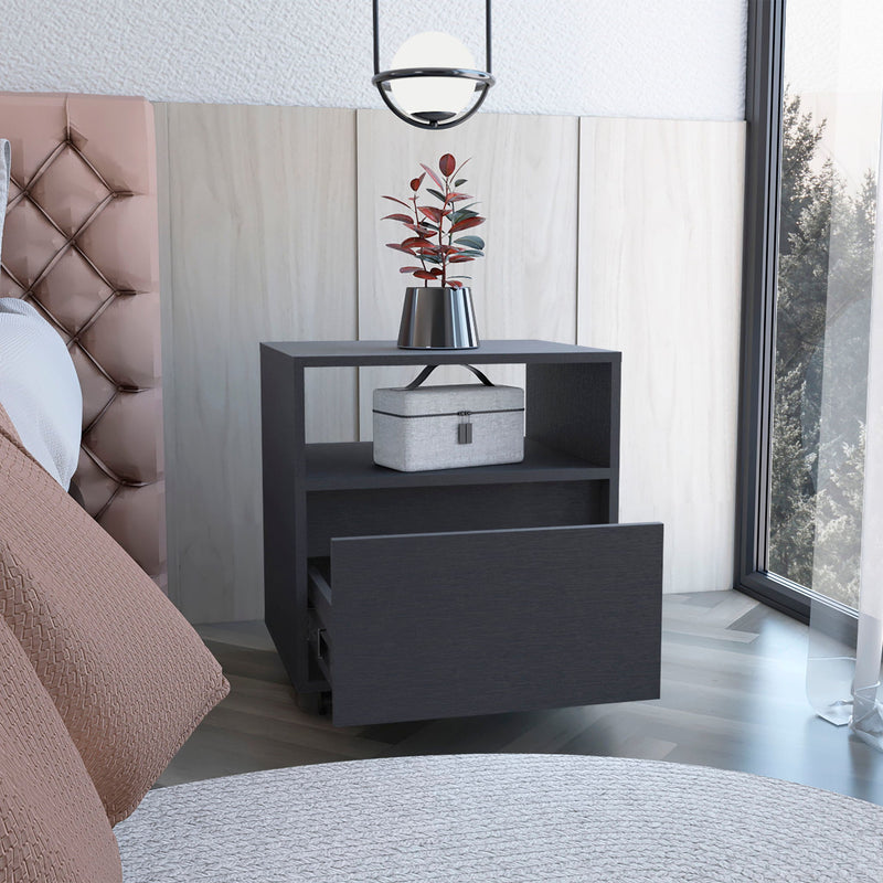 Wood One Drawer Nightstand (518158) - Black