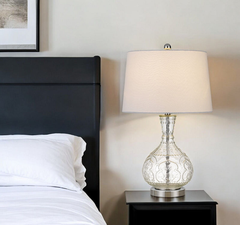 Metal Round Table Lamp With Shade - Clear White