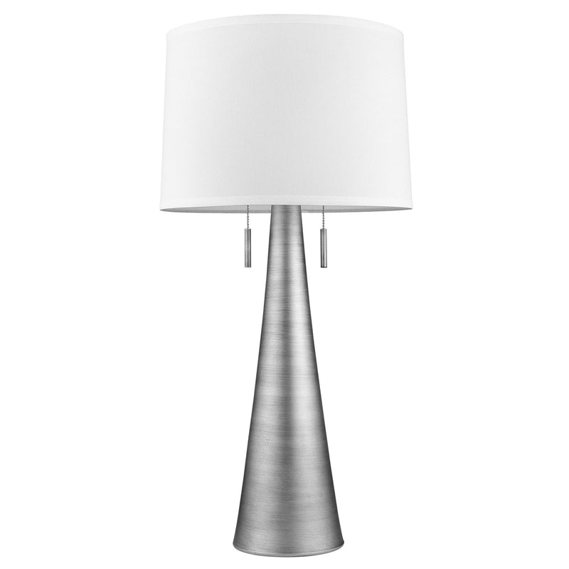 Metal Two Light Table Lamp With White Empire Shade - Silver