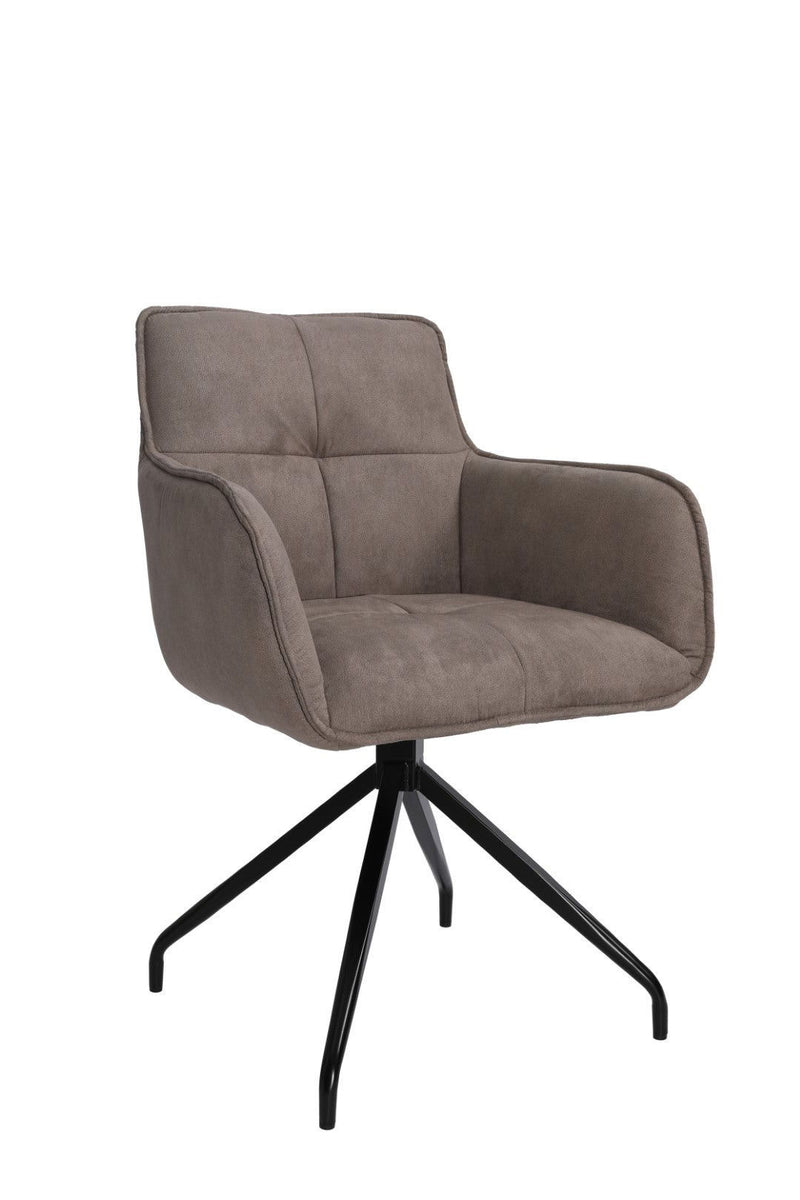 Upholstered Fabric Dining Arm Chair - Dark Brown / Black