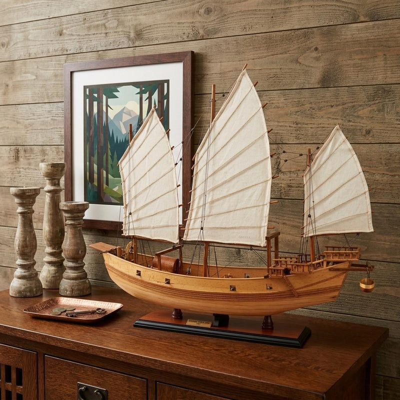 Hand Painted Model Boat (624238) - Light Brown / Beige