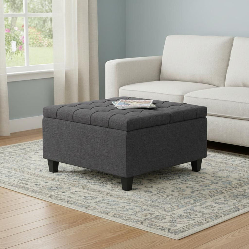 Fabric Cocktail Ottoman With Storage - Gray / Brown