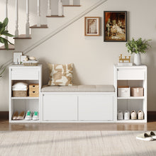 Load image into Gallery viewer, Entryway Storage Bench With Cushion, Drawers &amp; Open Shelves
