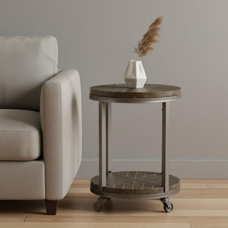 Manufactured Wood And Iron Round End Table With Shelf - Brown
