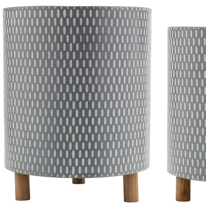 Geometric Round Pot Planters (Set of 3) - Blue / White / Gray