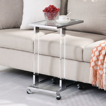 Load image into Gallery viewer, Side Table, Sofa Table, Glass Top C Shape Square Table With Metal Base For Living Room, Bedroom, Balcony Home And Office
