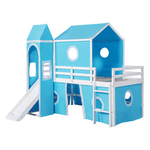 Load image into Gallery viewer, Twin Size Bunk Bed with Slide Blue Tent and Tower - Blue
