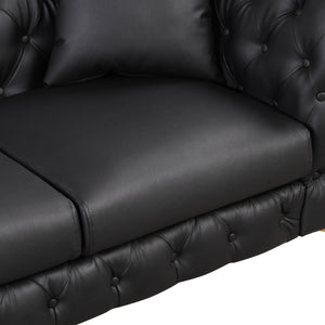 65.5" Modern Sofa Couch PU Upholstered Loveseat Sofa with Sturdy Metal Legs, Button Tufted Back for Living Room,Apartment,Home Office, Black