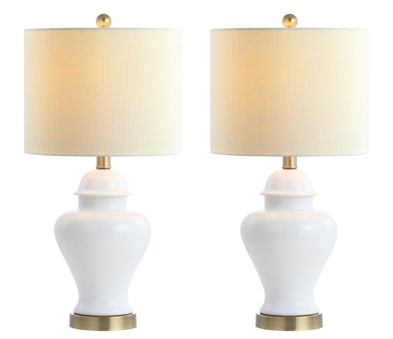 Urn Bedside Lamps With Drum Shades (Set of 2) - White / Gold