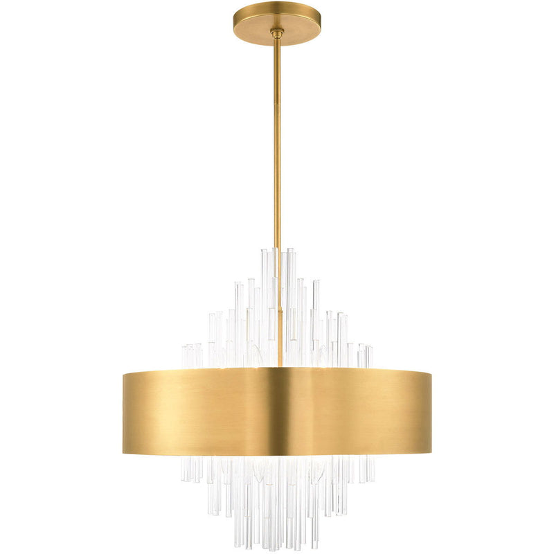 Ten Light Dimmable Chandelier With Shades - Brass