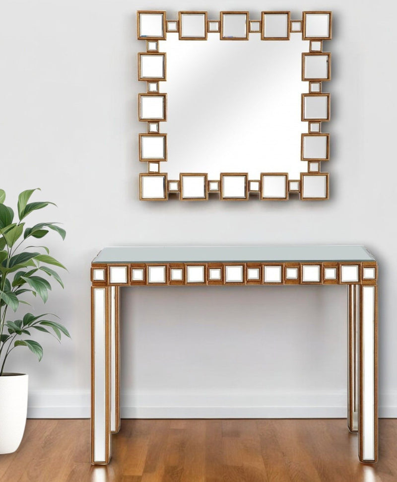 Mirrored Glass Console Table - Gold