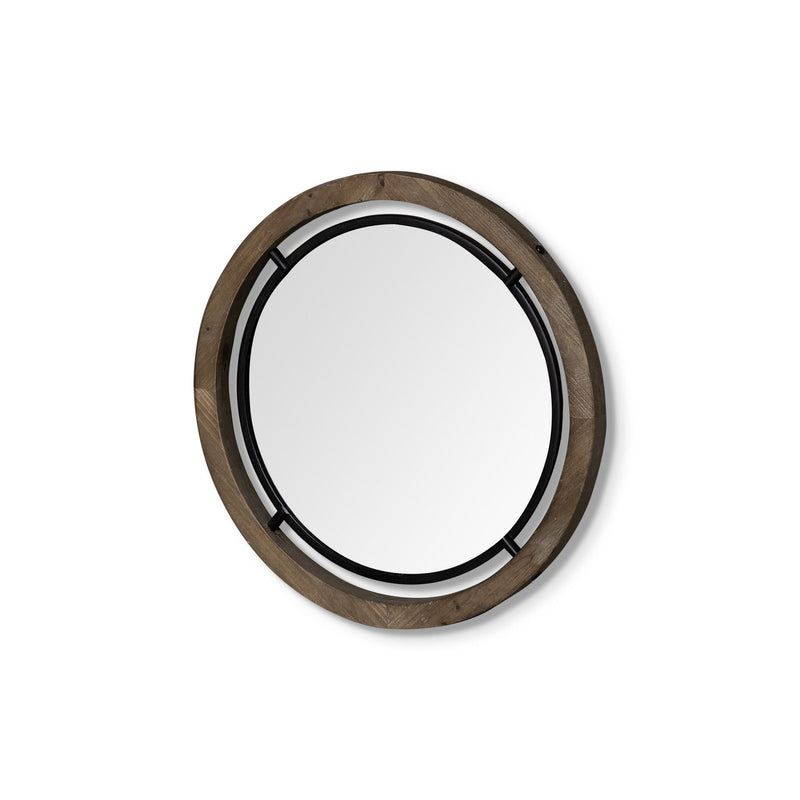 19" Round Framed Accent Mirror - Black / Brown
