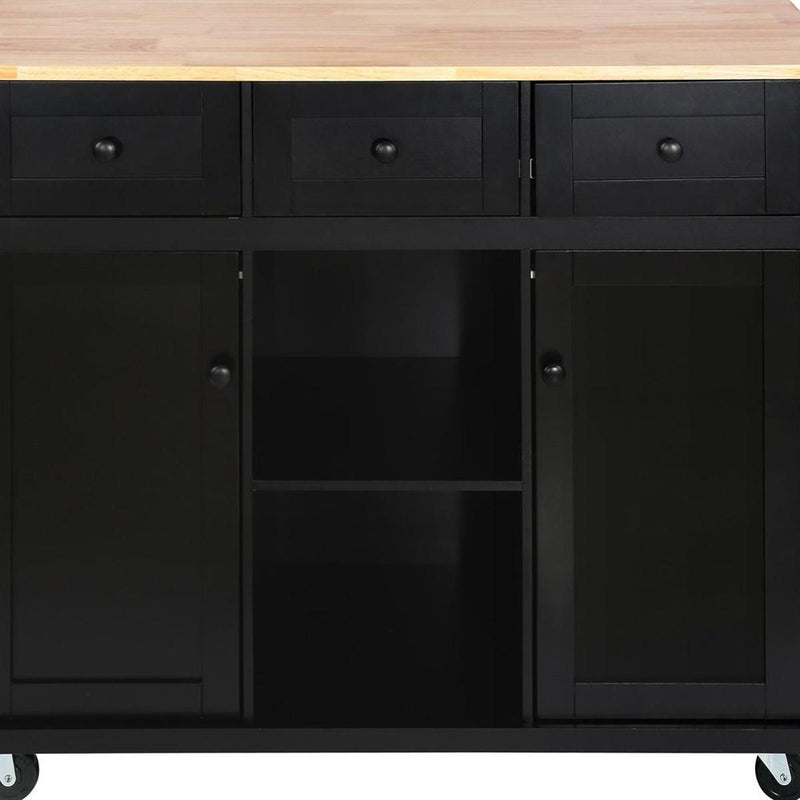 Brown And Wood Flat Door Rolling Kitchen Cart With Storage - Black