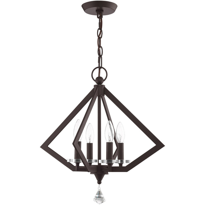 19" Four Light Metal Dimmable Chandelier With Shades - Bronze