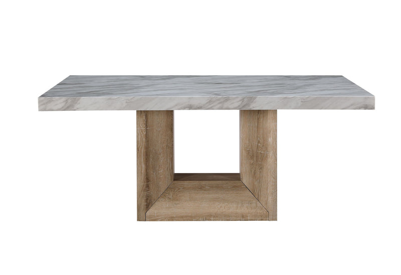 70" Faux Marble And Wood Pedestal Base Dining Table - White
