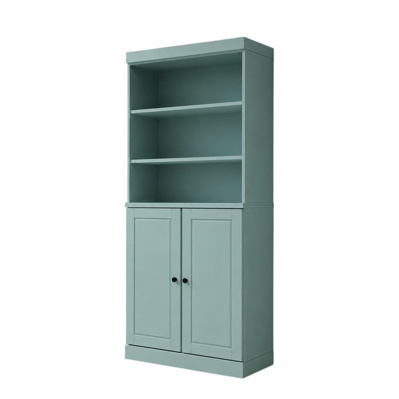 Solid Wood Adjustable Six Tier Library Bookcase With Two Doors (745685) - Aqua