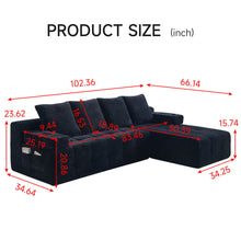 Load image into Gallery viewer, L - Shaped Sectional Sofa With Side Pockets, Wireless Charging, USB Ports, Cup Holder, Bluetooth Speaker, Reversible Lounge Chaise - Black
