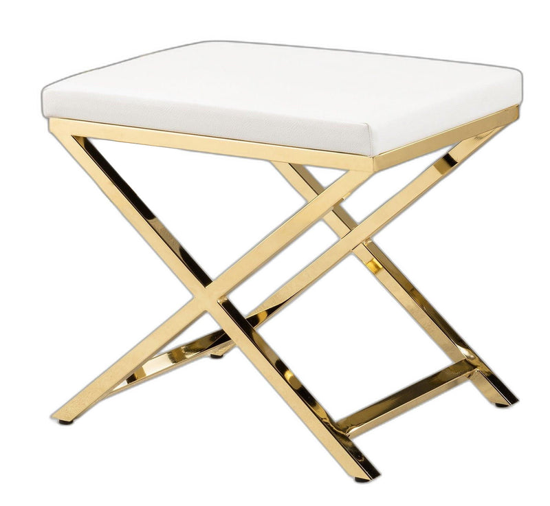 21" Faux Leather Vanity Chair - White / Gold