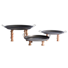 Load image into Gallery viewer, Wood Metal Round Riser Trays With Handles (Set of 3) - Black / Brown
