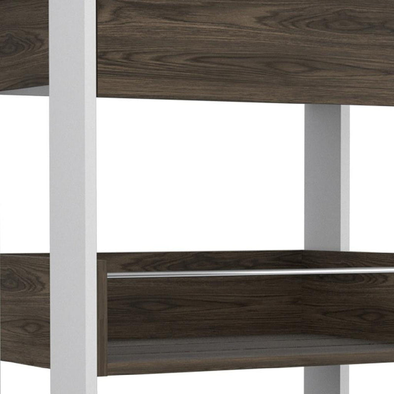 And White Wood Rolling Kitchen Cart With Storage - Dark Brown