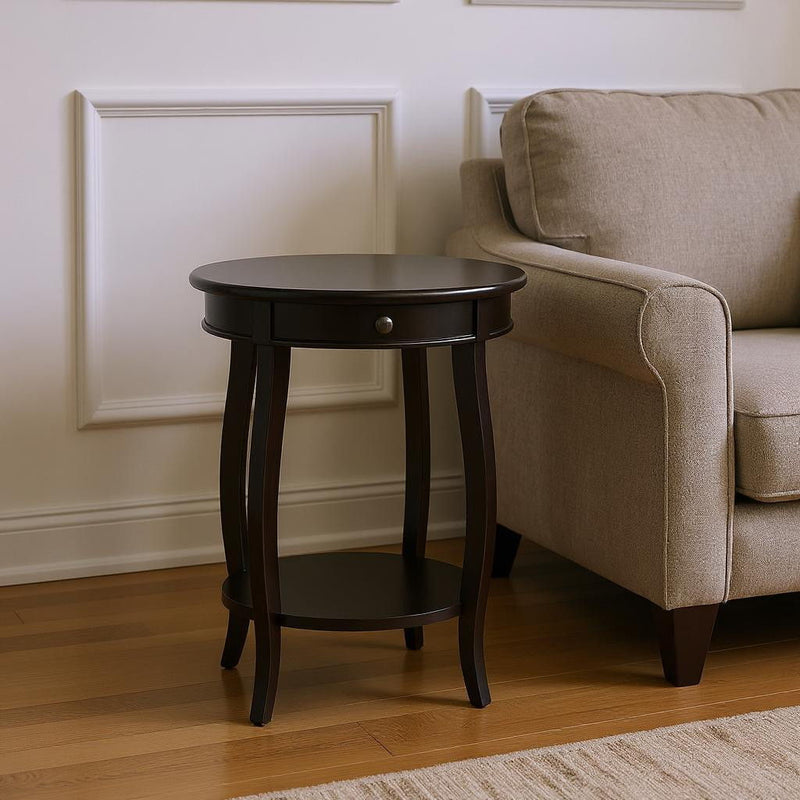 Solid Wood Round End Table With Shelf - Blakc And Black