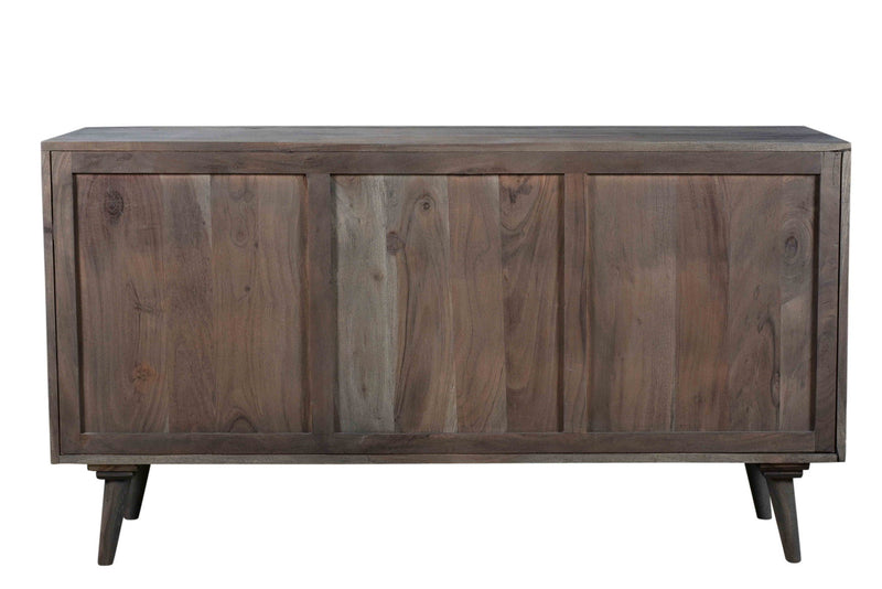 55" Carved Geometric Distressed Solid Wood Enclosed And Open Storage TV Stand - Dark Gray