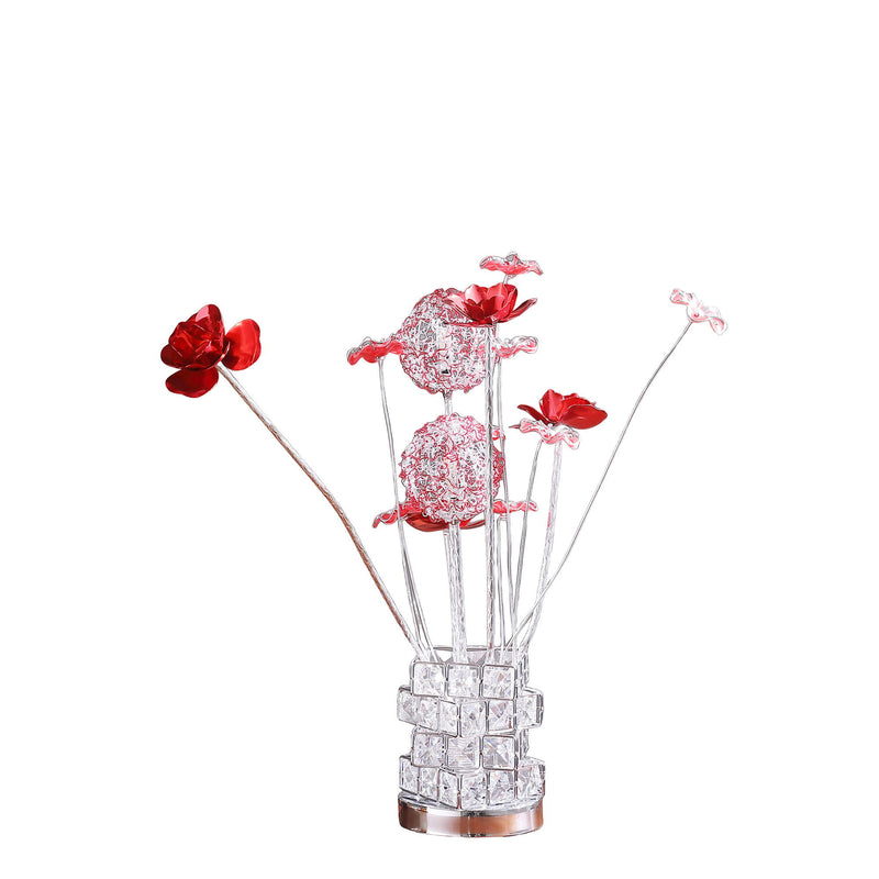 Metal And Faux Crystal Geometric And Roses Bedside Lamp - Silver And Clear