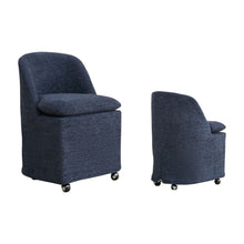 Load image into Gallery viewer, Chenille Wing Back Dining Chairs With Wheels (Set of 2) - Blue
