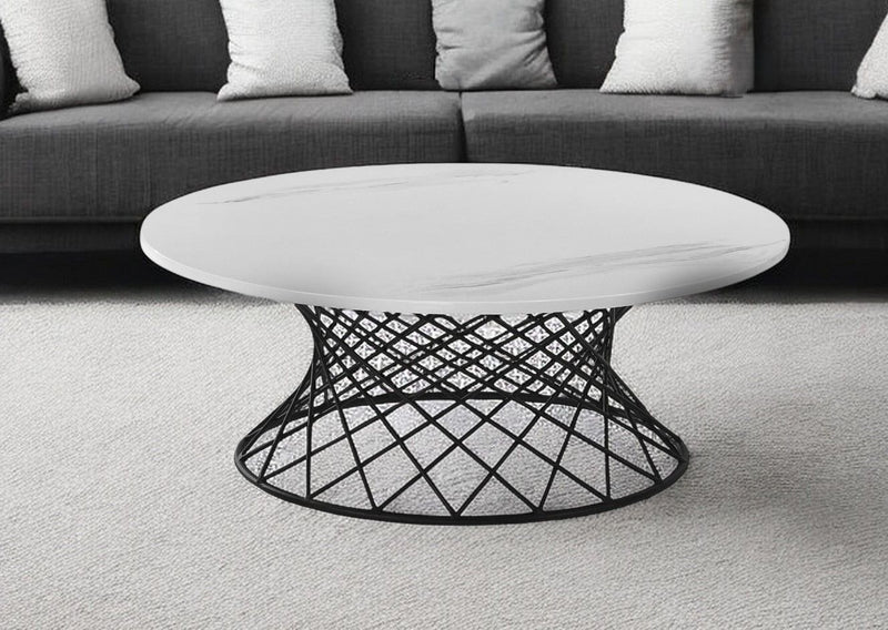 Genuine Marble And Metal Round Coffee Table - White And Black