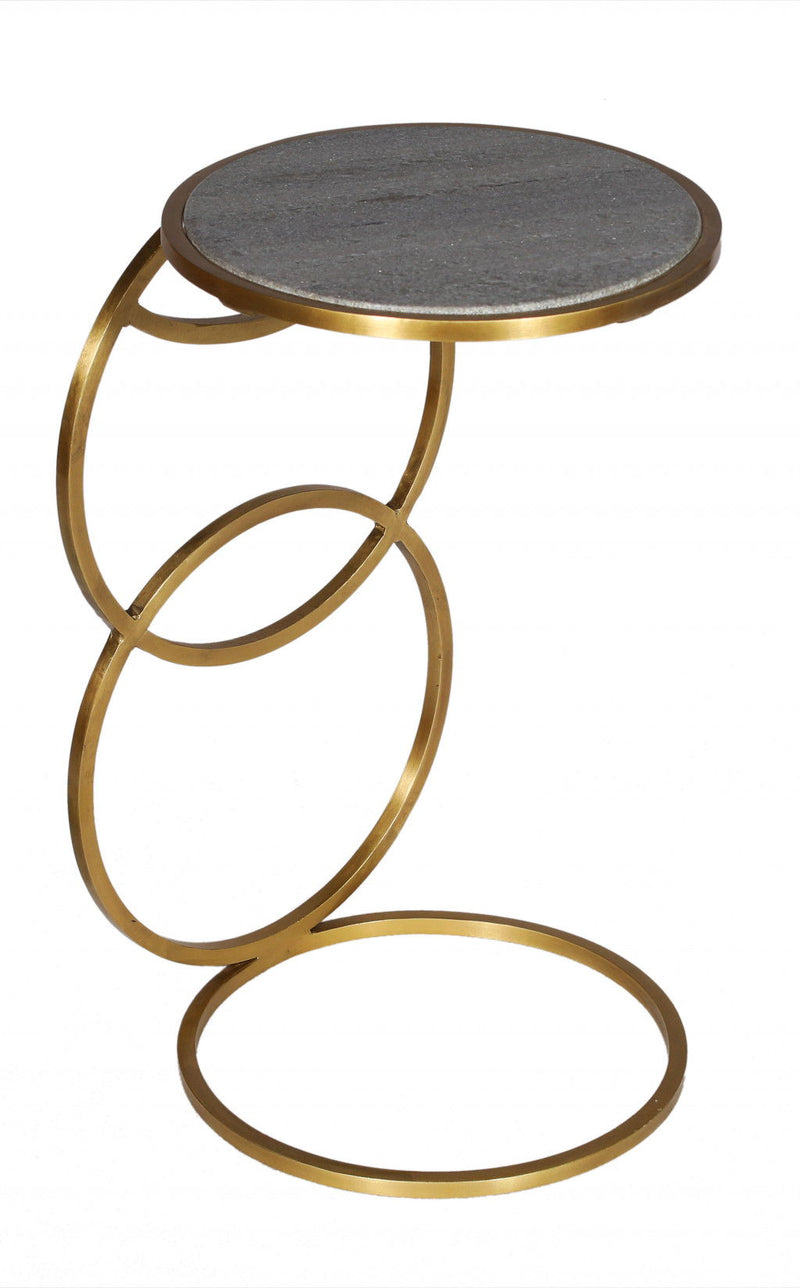 Marble And Iron Round End Table - Gold And Gray