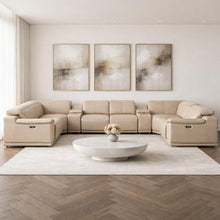 Load image into Gallery viewer, Leather Modular U Shaped Eight Piece Corner Sectional With Console - Beige
