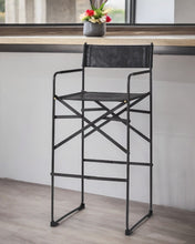 Load image into Gallery viewer, Leather And Metal Bar Height Bar Chair - Black

